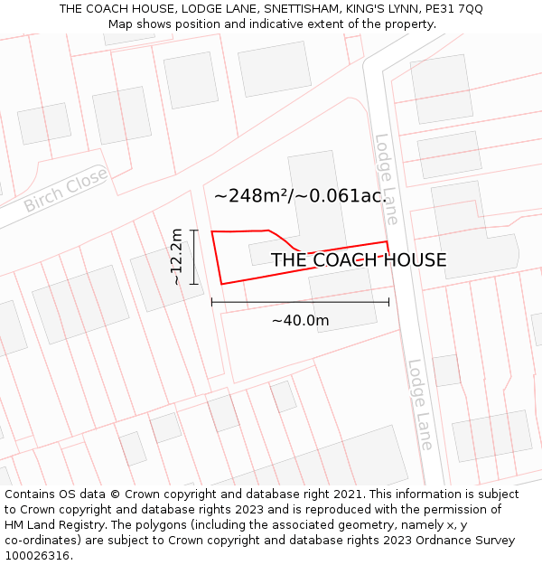 THE COACH HOUSE, LODGE LANE, SNETTISHAM, KING'S LYNN, PE31 7QQ: Plot and title map