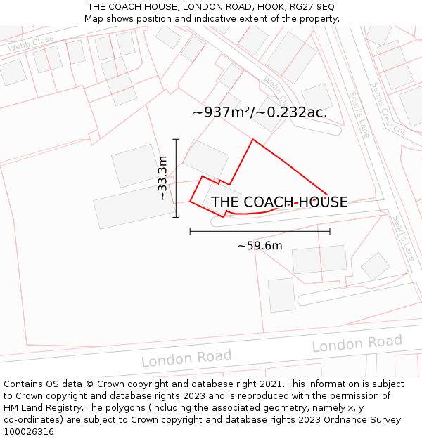 THE COACH HOUSE, LONDON ROAD, HOOK, RG27 9EQ: Plot and title map