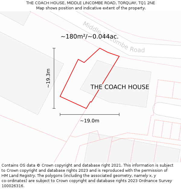 THE COACH HOUSE, MIDDLE LINCOMBE ROAD, TORQUAY, TQ1 2NE: Plot and title map