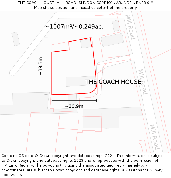 THE COACH HOUSE, MILL ROAD, SLINDON COMMON, ARUNDEL, BN18 0LY: Plot and title map