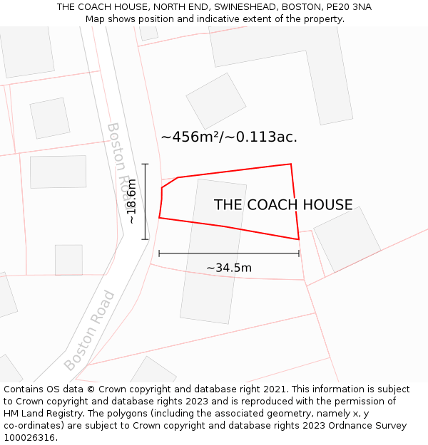 THE COACH HOUSE, NORTH END, SWINESHEAD, BOSTON, PE20 3NA: Plot and title map