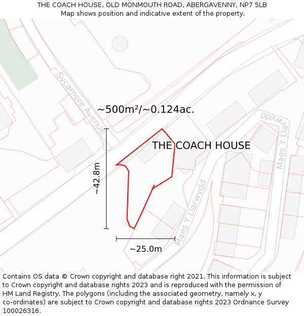 THE COACH HOUSE, OLD MONMOUTH ROAD, ABERGAVENNY, NP7 5LB: Plot and title map