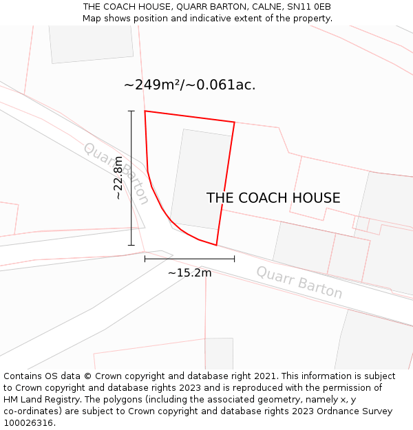 THE COACH HOUSE, QUARR BARTON, CALNE, SN11 0EB: Plot and title map
