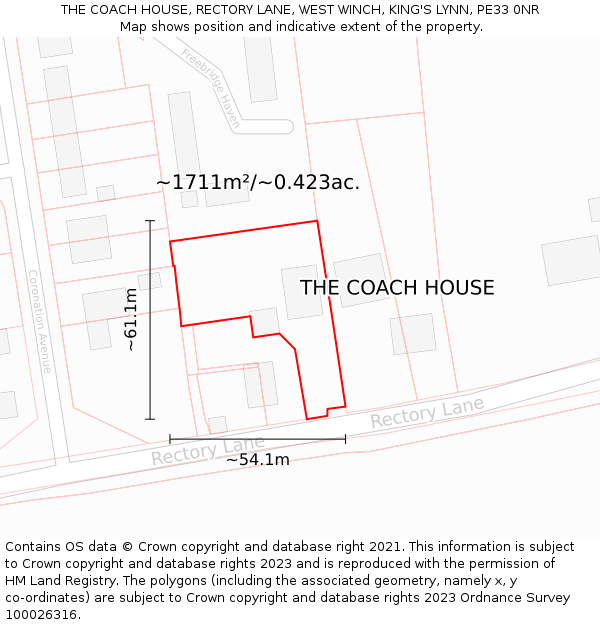 THE COACH HOUSE, RECTORY LANE, WEST WINCH, KING'S LYNN, PE33 0NR: Plot and title map