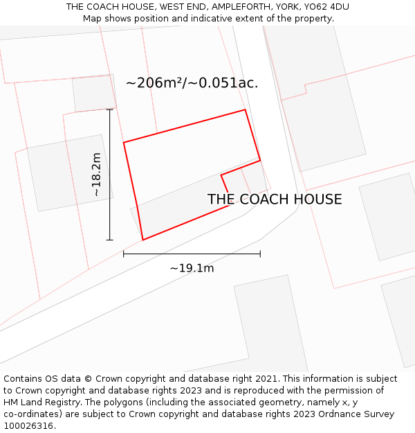 THE COACH HOUSE, WEST END, AMPLEFORTH, YORK, YO62 4DU: Plot and title map