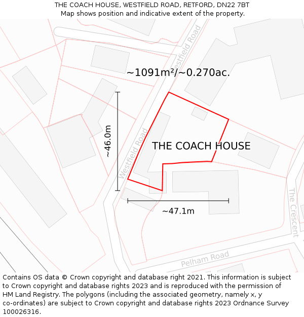 THE COACH HOUSE, WESTFIELD ROAD, RETFORD, DN22 7BT: Plot and title map