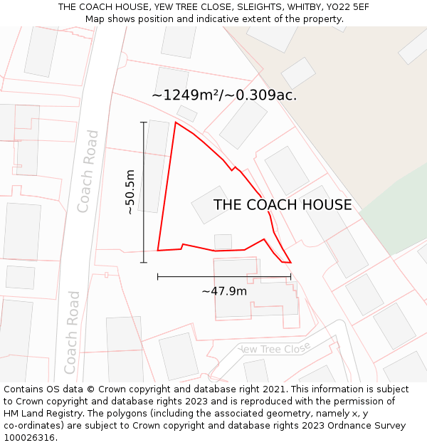 THE COACH HOUSE, YEW TREE CLOSE, SLEIGHTS, WHITBY, YO22 5EF: Plot and title map