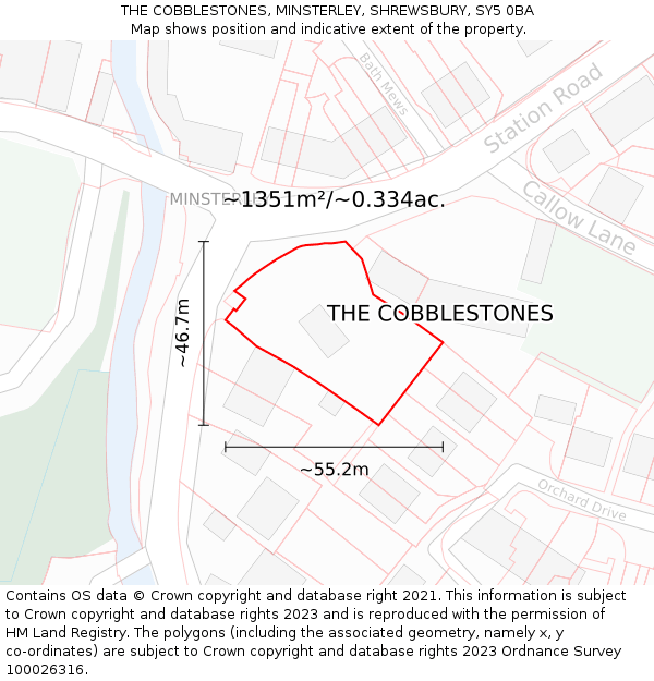 THE COBBLESTONES, MINSTERLEY, SHREWSBURY, SY5 0BA: Plot and title map