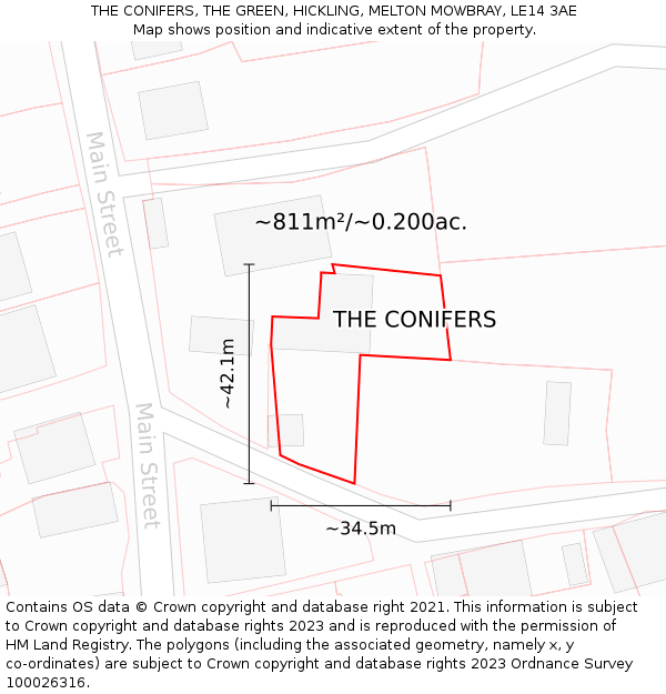 THE CONIFERS, THE GREEN, HICKLING, MELTON MOWBRAY, LE14 3AE: Plot and title map