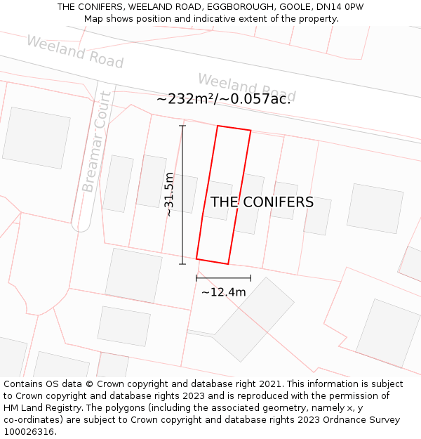THE CONIFERS, WEELAND ROAD, EGGBOROUGH, GOOLE, DN14 0PW: Plot and title map
