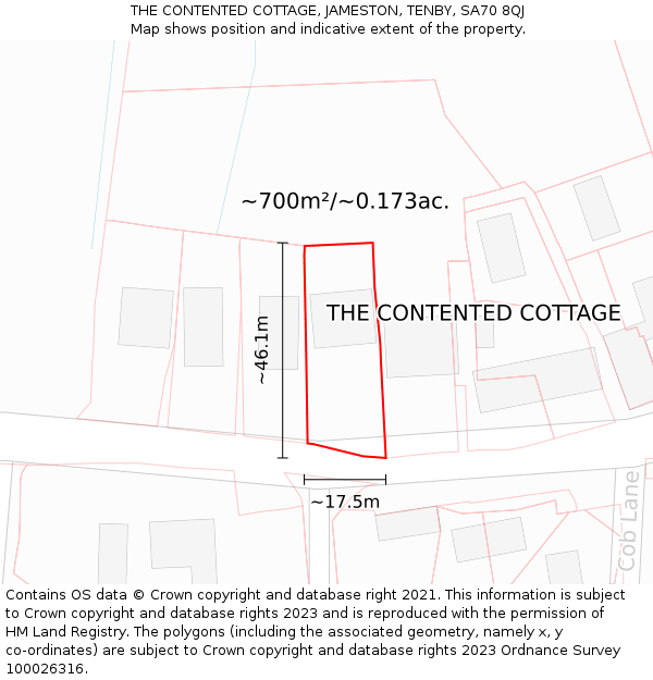 THE CONTENTED COTTAGE, JAMESTON, TENBY, SA70 8QJ: Plot and title map