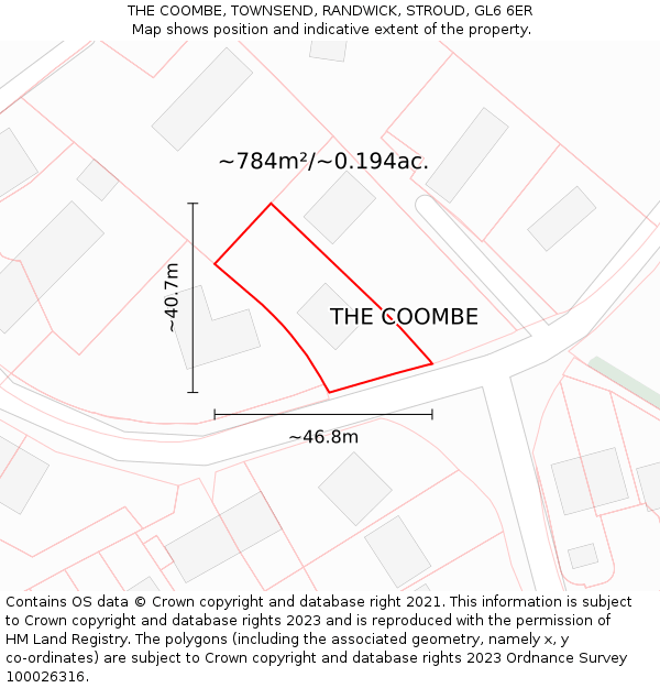 THE COOMBE, TOWNSEND, RANDWICK, STROUD, GL6 6ER: Plot and title map