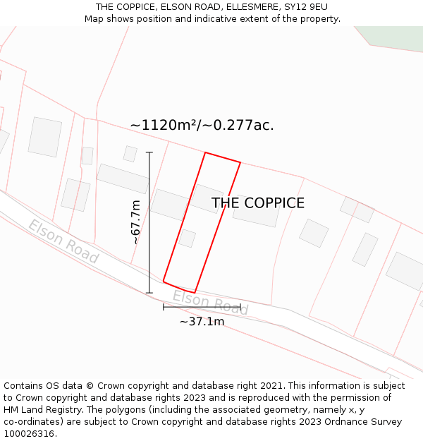 THE COPPICE, ELSON ROAD, ELLESMERE, SY12 9EU: Plot and title map