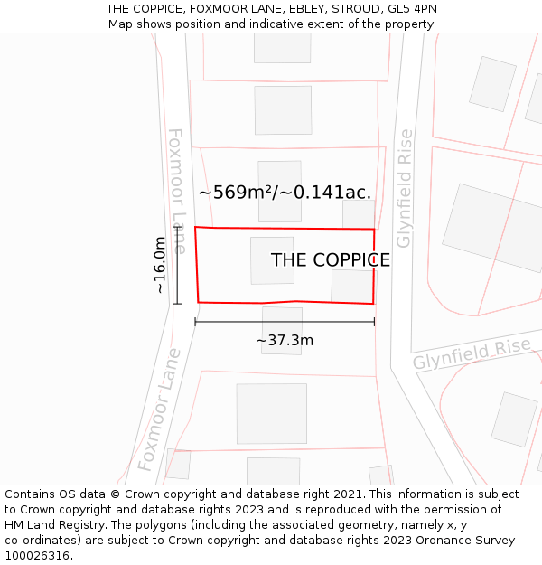 THE COPPICE, FOXMOOR LANE, EBLEY, STROUD, GL5 4PN: Plot and title map
