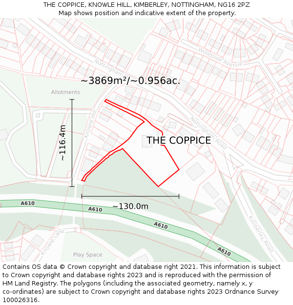 THE COPPICE, KNOWLE HILL, KIMBERLEY, NOTTINGHAM, NG16 2PZ: Plot and title map