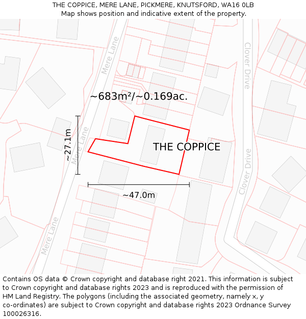 THE COPPICE, MERE LANE, PICKMERE, KNUTSFORD, WA16 0LB: Plot and title map