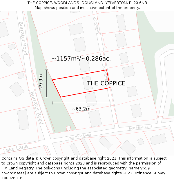 THE COPPICE, WOODLANDS, DOUSLAND, YELVERTON, PL20 6NB: Plot and title map
