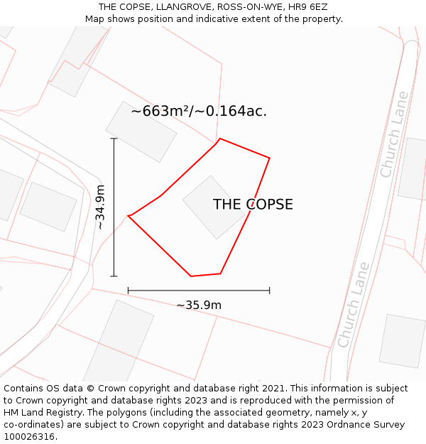 THE COPSE, LLANGROVE, ROSS-ON-WYE, HR9 6EZ: Plot and title map