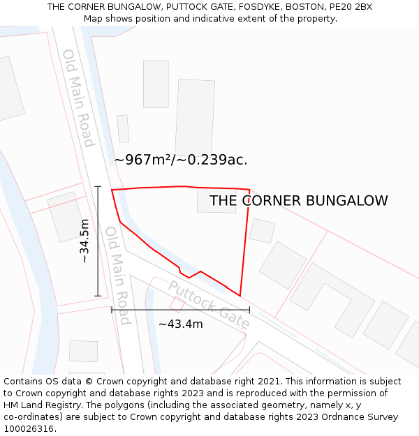 THE CORNER BUNGALOW, PUTTOCK GATE, FOSDYKE, BOSTON, PE20 2BX: Plot and title map