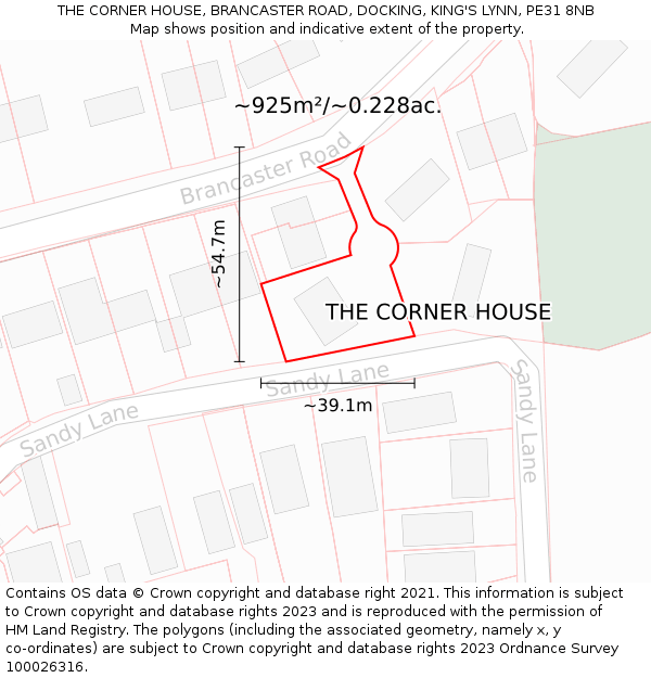THE CORNER HOUSE, BRANCASTER ROAD, DOCKING, KING'S LYNN, PE31 8NB: Plot and title map