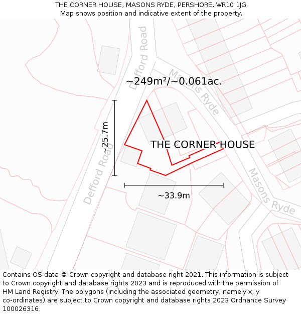 THE CORNER HOUSE, MASONS RYDE, PERSHORE, WR10 1JG: Plot and title map