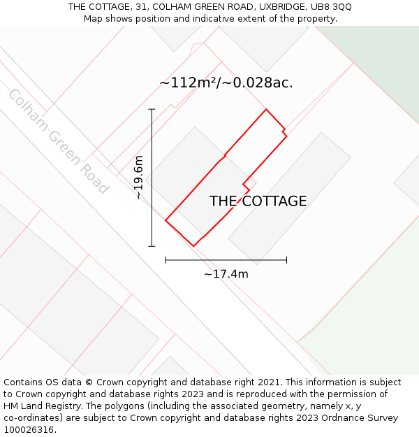 THE COTTAGE, 31, COLHAM GREEN ROAD, UXBRIDGE, UB8 3QQ: Plot and title map
