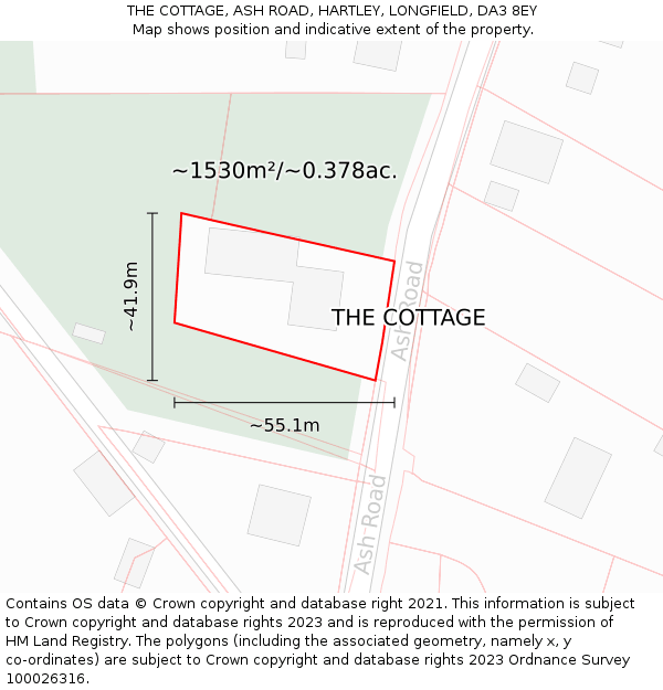 THE COTTAGE, ASH ROAD, HARTLEY, LONGFIELD, DA3 8EY: Plot and title map