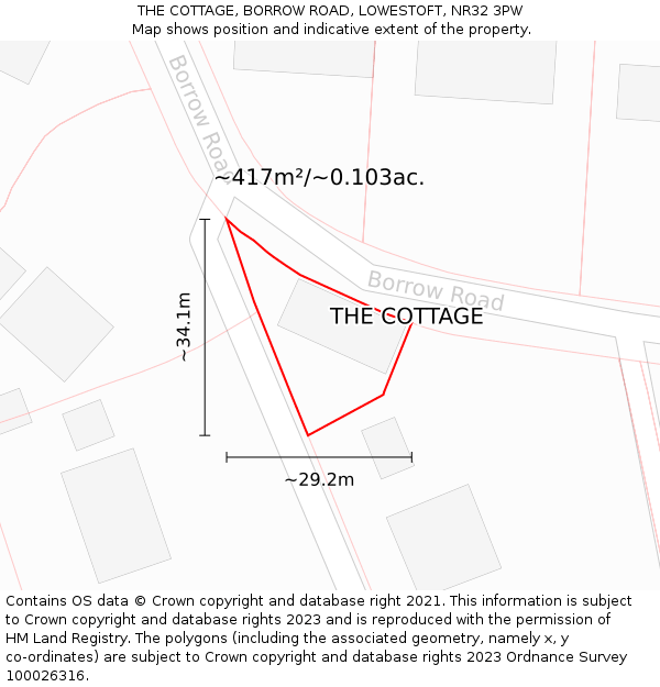 THE COTTAGE, BORROW ROAD, LOWESTOFT, NR32 3PW: Plot and title map