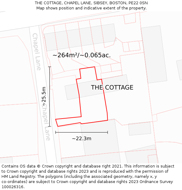 THE COTTAGE, CHAPEL LANE, SIBSEY, BOSTON, PE22 0SN: Plot and title map