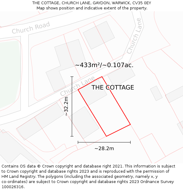 THE COTTAGE, CHURCH LANE, GAYDON, WARWICK, CV35 0EY: Plot and title map