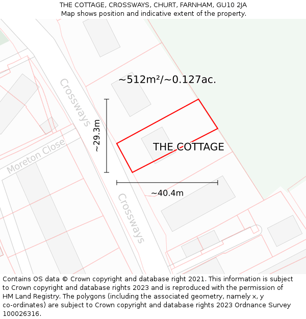 THE COTTAGE, CROSSWAYS, CHURT, FARNHAM, GU10 2JA: Plot and title map