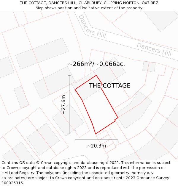 THE COTTAGE, DANCERS HILL, CHARLBURY, CHIPPING NORTON, OX7 3RZ: Plot and title map