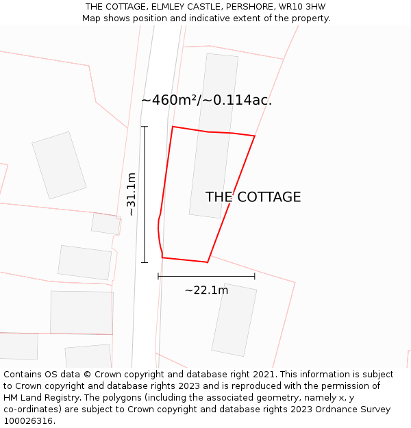THE COTTAGE, ELMLEY CASTLE, PERSHORE, WR10 3HW: Plot and title map