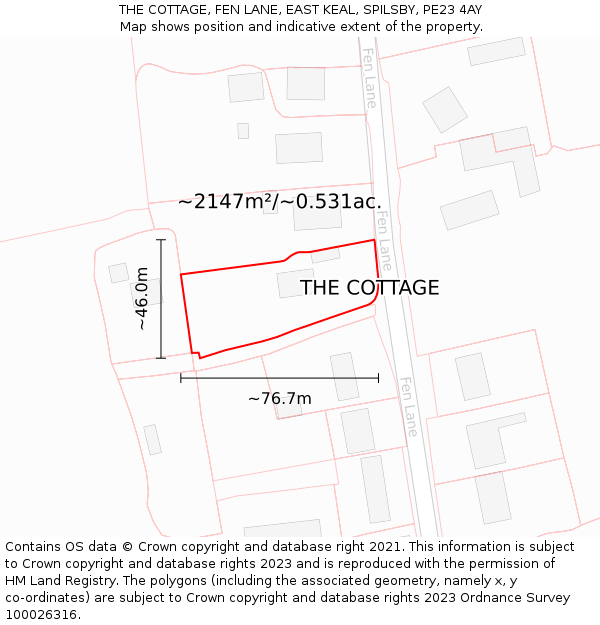 THE COTTAGE, FEN LANE, EAST KEAL, SPILSBY, PE23 4AY: Plot and title map