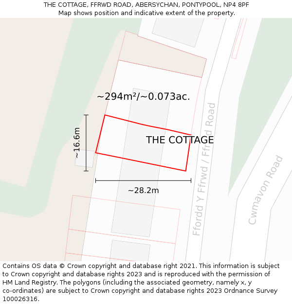 THE COTTAGE, FFRWD ROAD, ABERSYCHAN, PONTYPOOL, NP4 8PF: Plot and title map