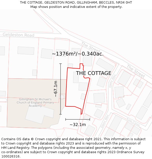 THE COTTAGE, GELDESTON ROAD, GILLINGHAM, BECCLES, NR34 0HT: Plot and title map