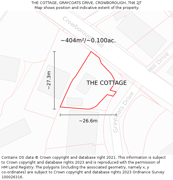 THE COTTAGE, GRAYCOATS DRIVE, CROWBOROUGH, TN6 2JT: Plot and title map