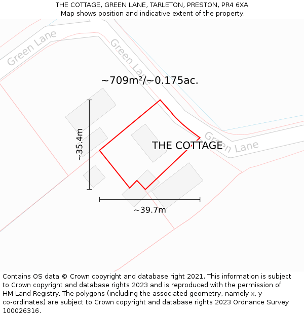THE COTTAGE, GREEN LANE, TARLETON, PRESTON, PR4 6XA: Plot and title map