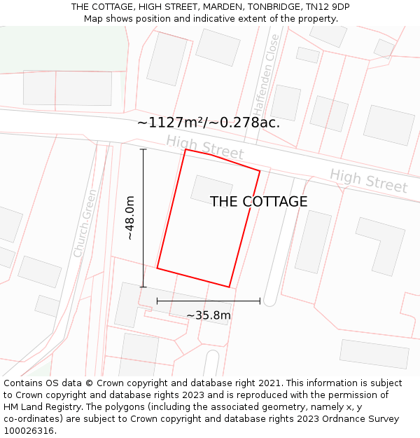 THE COTTAGE, HIGH STREET, MARDEN, TONBRIDGE, TN12 9DP: Plot and title map