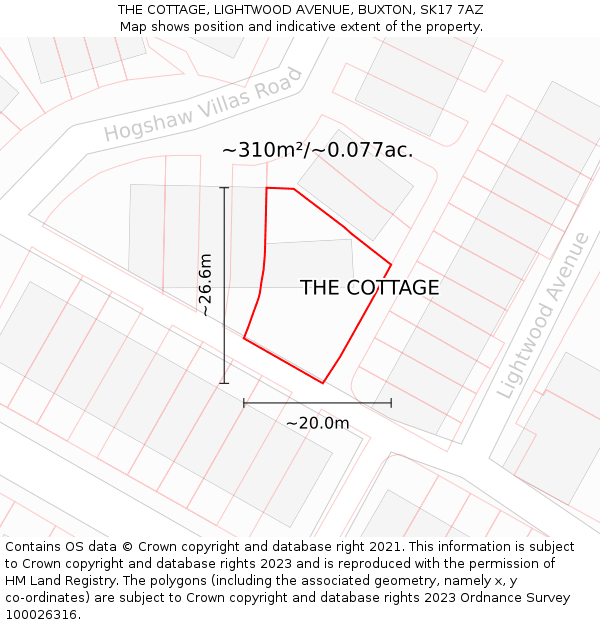 THE COTTAGE, LIGHTWOOD AVENUE, BUXTON, SK17 7AZ: Plot and title map
