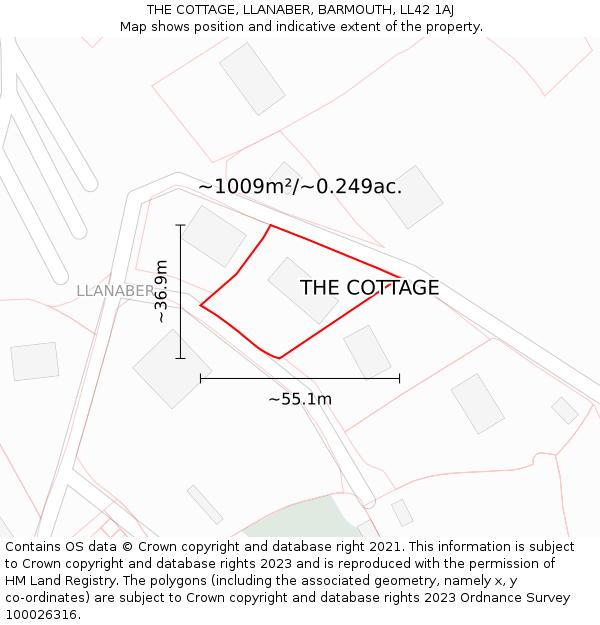 THE COTTAGE, LLANABER, BARMOUTH, LL42 1AJ: Plot and title map