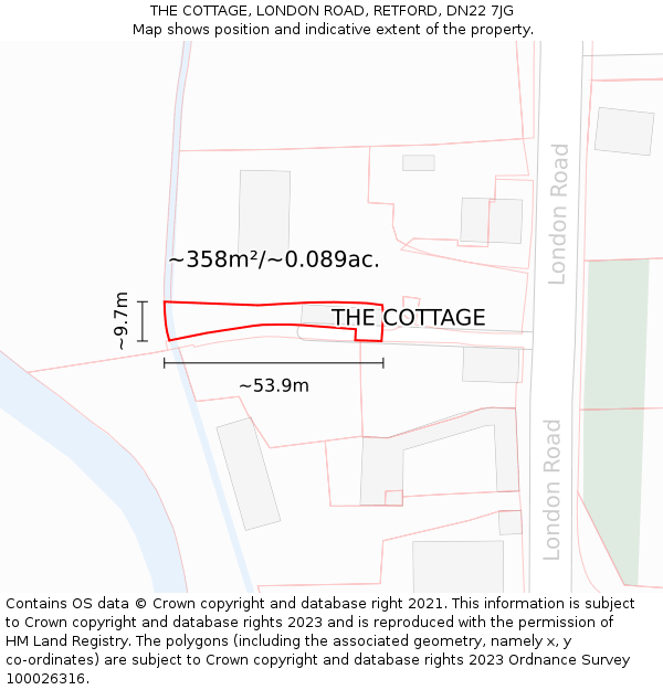 THE COTTAGE, LONDON ROAD, RETFORD, DN22 7JG: Plot and title map