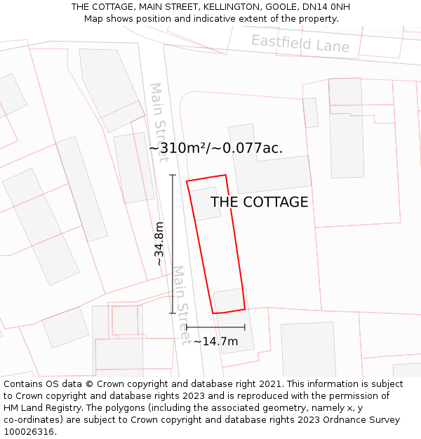 THE COTTAGE, MAIN STREET, KELLINGTON, GOOLE, DN14 0NH: Plot and title map