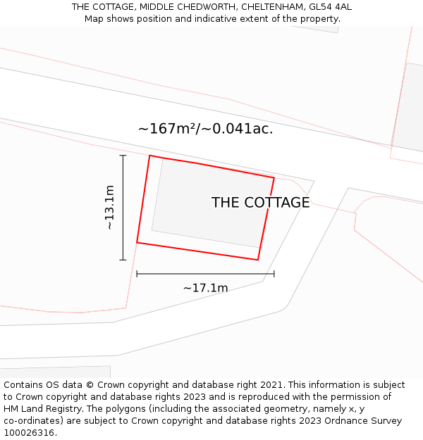 THE COTTAGE, MIDDLE CHEDWORTH, CHELTENHAM, GL54 4AL: Plot and title map