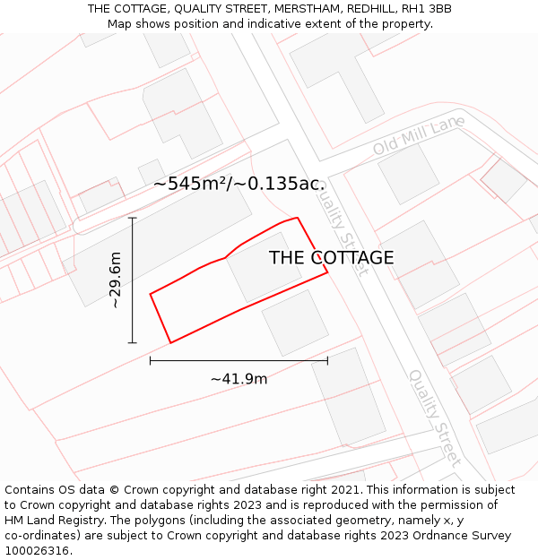 THE COTTAGE, QUALITY STREET, MERSTHAM, REDHILL, RH1 3BB: Plot and title map