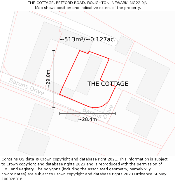 THE COTTAGE, RETFORD ROAD, BOUGHTON, NEWARK, NG22 9JN: Plot and title map