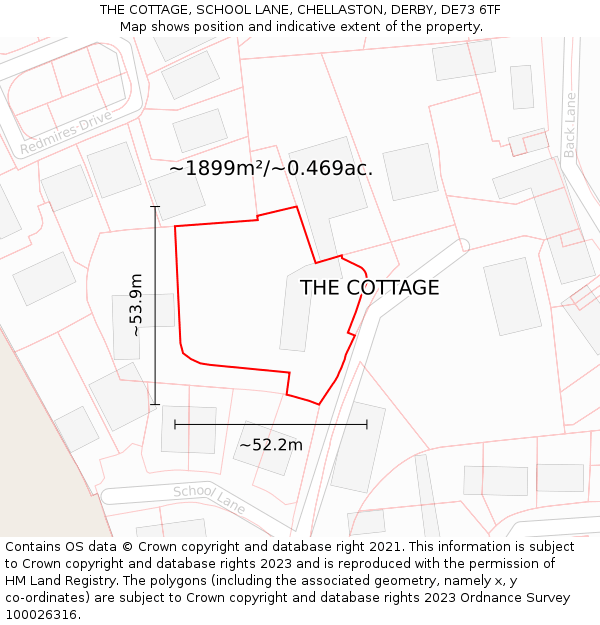 THE COTTAGE, SCHOOL LANE, CHELLASTON, DERBY, DE73 6TF: Plot and title map