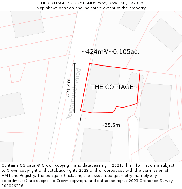 THE COTTAGE, SUNNY LANDS WAY, DAWLISH, EX7 0JA: Plot and title map