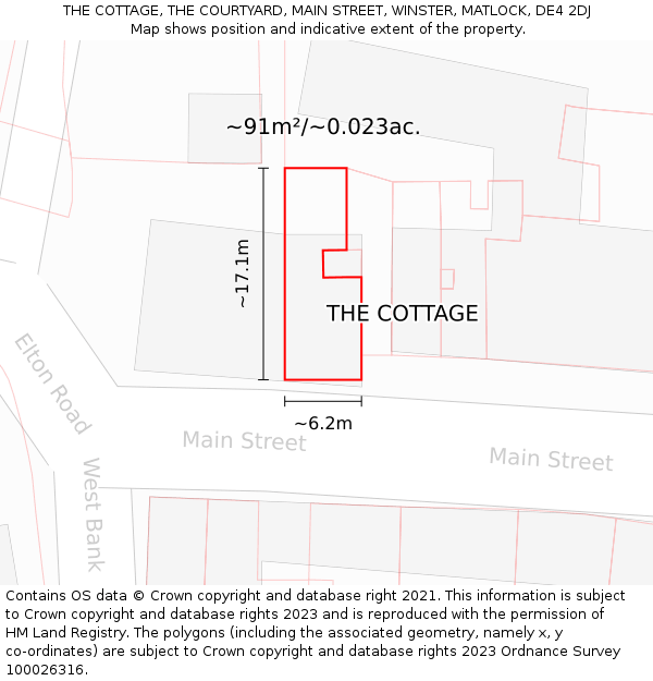 THE COTTAGE, THE COURTYARD, MAIN STREET, WINSTER, MATLOCK, DE4 2DJ: Plot and title map