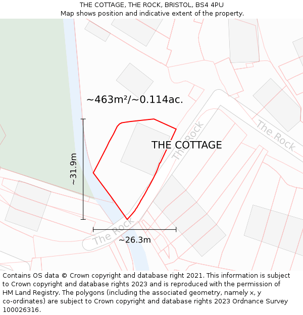 THE COTTAGE, THE ROCK, BRISTOL, BS4 4PU: Plot and title map